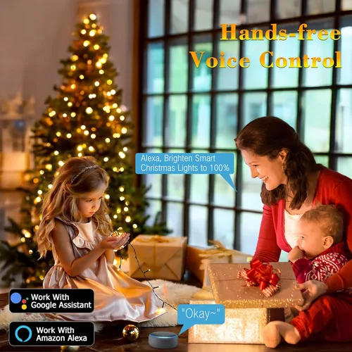 Vista 2 de BrizLabs Luces de Navidad inteligentes, 262 pies, 800 luces LED que cambian de color con aplicación/control de voz, luces blancas cálidas