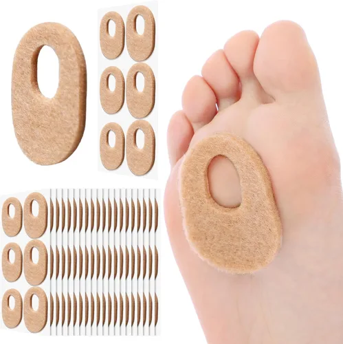 Vista 10 de WILLBOND 60 almohadillas para callos de fieltro suave, forma ovalada, almohadillas de maíz para la parte inferior del pie, cojín de maíz adhesivo
