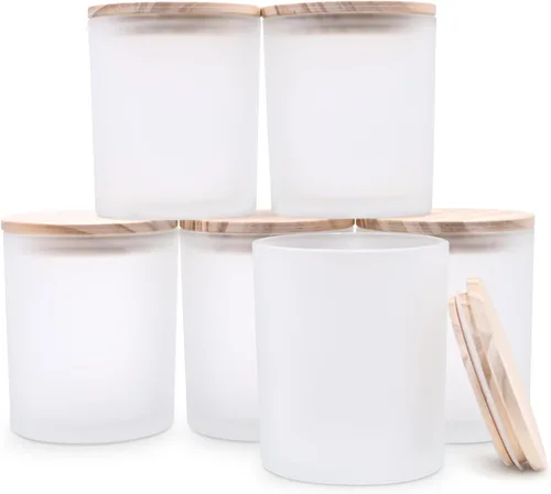 Vista 28 de SHOWIN Frascos de vela gruesos de 18 onzas para hacer velas 6 piezas, frascos vacíos con tapas de madera para hacer velas, contenedor de muestra