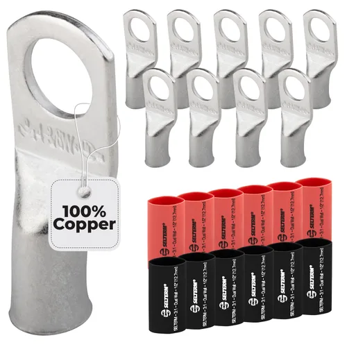 Vista 52 de SELTERM 5 piezas terminales de cable de cobre estañado 1/0 AWG perno de 1/2", extremos de cable de batería, terminales de anillo, conectores