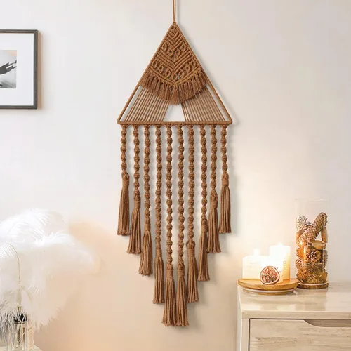 LOMOHOO macramé tejido para colgar en la pared, atrapasueños, triángulo, borla, arte geométrico, telón de fondo bohemio, decoración del hogar, arte