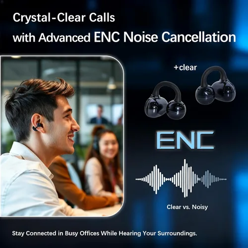 Vista 2 de Auriculares Open Ear M30, Bluetooth 6.0 Wireless Ultra Audio, ENC AI Air Conduction Headphones, 60 horas de reproducción, sonido estéreo, control