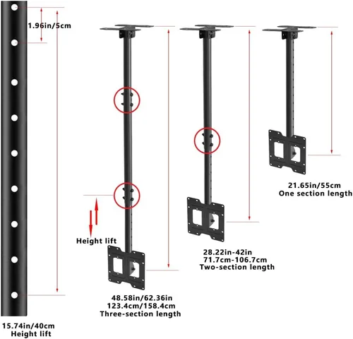 Vista 4 de Soporte de montaje para TV de techo, se adapta a televisores de pantalla plana de 32"-65", soporte de altura ajustable, hasta 150 libras, VESA