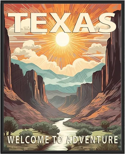 Vista 8 de Impresión artística de Texas, póster de viaje de mapa estatal, decoración de pared para el hogar y la sala de estar (11 x 14 pulgadas, sin marco)