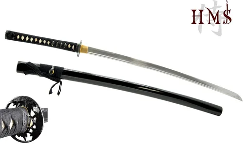 Vista 8 de HMS Espada katana samurai japonesa, Tsuba con patrón de bambú, forjada a mano, acero al carbono 1095, templado con arcilla, espiga completa, afilada