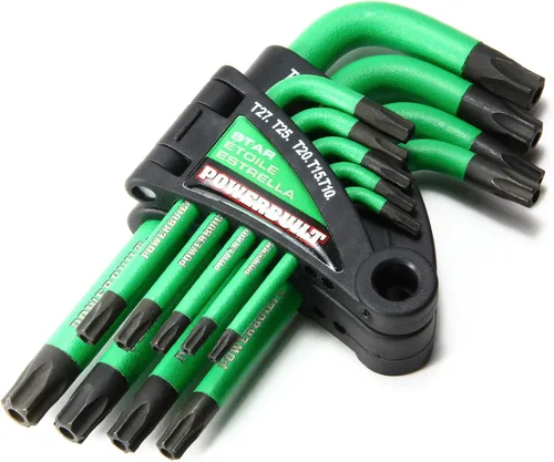 Powerbuilt Juego de 9 llaves a prueba de manipulaciones tipo L, llave Torx Star de brazo corto, mango antideslizante, extremo de bola hexagonal,
