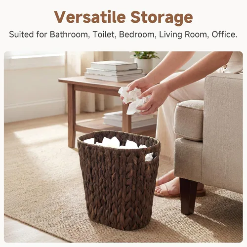 Vista 2 de StorageWorks Cubo de basura delgado de 4.5 galones con asas integradas, cesta de basura decorativa de mimbre para baño y dormitorio, cubos de basura