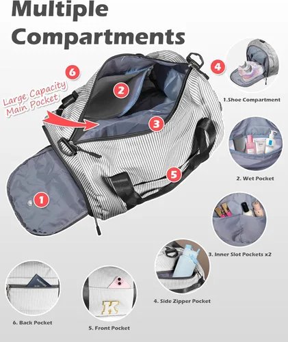 Vista 6 de Regalo para Adolescentes, Bolsa de Viaje para Niñas, Bolsas de Fin de Semana para Niños con Compartimento para Zapatos, Bolsa de Fin de Semana