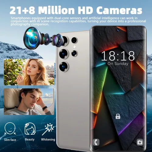 Vista 3 de Smartphone Android 12+512GB Pantalla HD de 6.9 pulgadas, 4500 mAh y cámara de 21+8 MP Desbloqueado con Dual-SIM, Face ID y OTG - Asequible sin