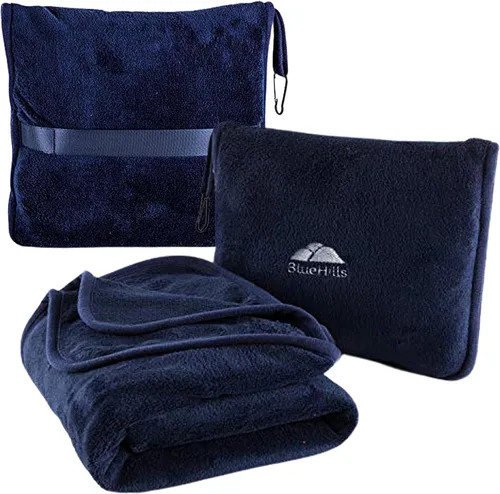 Vista 19 de BlueHills Manta de Viaje Suave Premium Almohada Manta de Avión Empaquetada en Bolsa Suave Funda de Almohada con Correa de Equipaje de Mano Clip