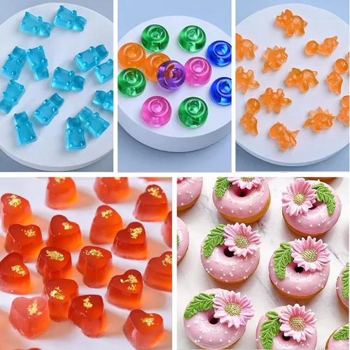 Vista 5 de Juego de 5 moldes de goma de silicona, moldes de silicona para dulces con 2 cuentagotas para un relleno cómodo, juego de moldes de gomita incluye