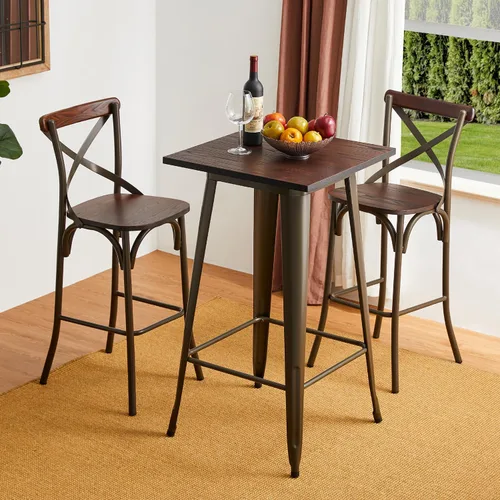 Vista 5 de Glitzhome Mesa cuadrada de barra de metal de alta resistencia de estilo moderno de 41.25 pulgadas de alto con parte superior de madera, marco