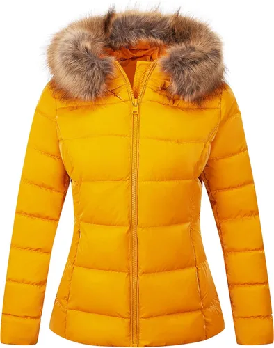 Vista 6 de Bellivera Chaqueta Acolchada Ligera para Mujer, Abrigos de Invierno para Mujer Cálidos Acolchados de Burbujas con Capucha y Cuello de Piel Sintética