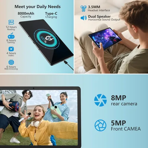 Vista 5 de Tablet Android 15 de 11 pulgadas con teclado, 20GB+128GB, expansión de 1TB, Octa-Core, WiFi 2.4G/5G, 8000mAh, BT V5.2, pantalla táctil IPS, GPS, 2