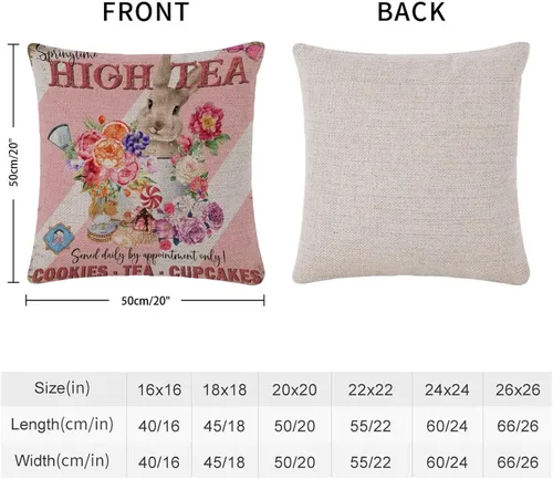 Vista 52 de Fundas de almohada vintage de conejo de Pascua, flores de primavera, huevos de Pascua, Navidad, 16 x 16 pulgadas, funda de almohada de lino