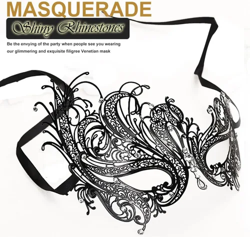 Vista 2 de Máscara de mascarada para mujer, estilo veneciano, con diamantes de imitación brillantes, para fiesta, de metal