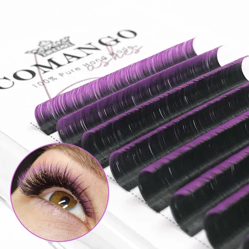 Vista 4 de CoMango - Extensiones de pestañas de color morado degradado 0.07, rizo C de 0.315-0.551 pulgadas, bandeja mixta, extensiones de pestañas de volumen