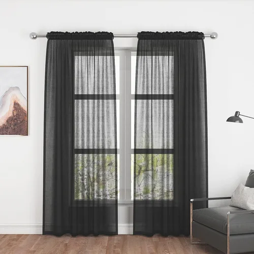 Vista 79 de UPOPO Paneles de Cortina Beige Pequeños Cortinas Transparentes de Gasa de 16 Pulgadas de Largo Cortinas de Cocina de Voile con Textura de Lino