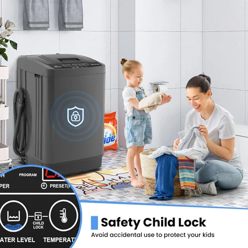 Vista 5 de NICTEMAW - Lavadora portátil de 17.8 libras, lavadora portátil completamente automática de 2.4 pies cúbicos con 10 programas de lavado, 8 niveles