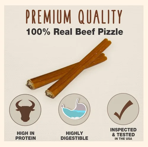 Vista 2 de Cadet Bully Sticks para perros grandes, pizza de carne de res totalmente natural, masticables de larga duración sin cuero crudo para masticadores