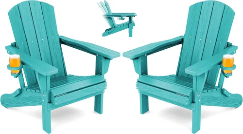 Vista 9 de SERWALL Silla Adirondack plegable ajustable, silla Adirondack reclinable con portavasos, Aruba