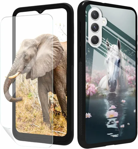 Vista 46 de for Samsung Galaxy A17 5G Phone Case 6.7" with Screen Protector Slim Tempered Glass Back Cover A Purple Cat Design Shockproof Protective Case for