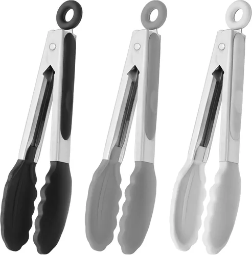 Vista 17 de HINMAY Mini pinzas con puntas de silicona pinzas de cocina de 7 pulgadas, juego de 3 (negro)