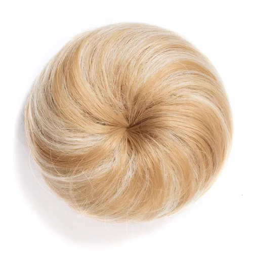 Vista 23 de Onedor Extensión de Cabello de Fibra Sintética con Moño Donut Chignon Peluca (613# - Rubio Claro Pre Decolorado)