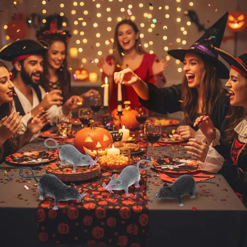 Vista 3 de DOITOOL 10 Pcs Realistic Prank Toy Mice Fake Rat Figures Halloween Decorations Haunted House Props Lifelike Plastic Rat Toys for Scary Pranks and