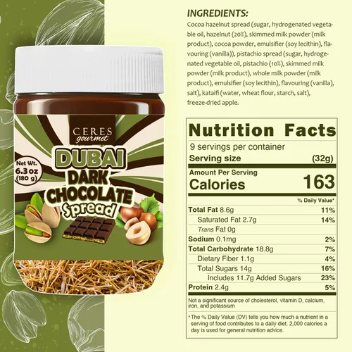 Vista 2 de Dubai - Tarro de chocolate negro de 6.35 onzas para untar, relleno de chocolate gourmet y pistacho con Kataifi, Dubai Dip, experiencia de postre