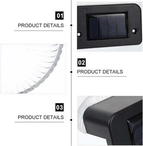Vista 7 de OSALADI 4 Pcs Black Solar Fence Lights Outdoor Wall Lamps Energy-Saving LED for Garden Patio Deck Step Lighting