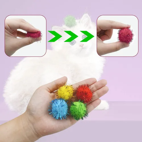 Vista 7 de yuntop Paquete de 70 bolas brillantes de colores surtidos, bolas de oropel con brillantina, bolas de brillo para gatos, juguetes interactivos