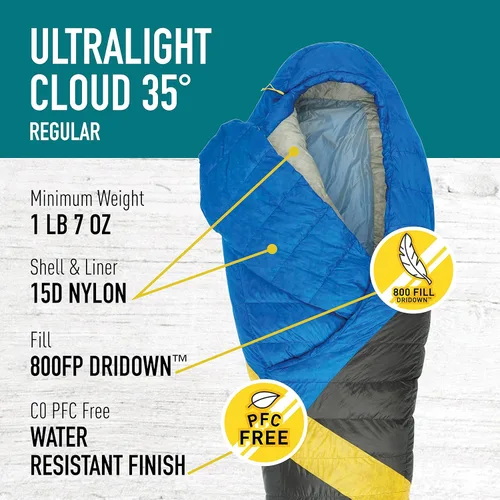 Vista 2 de Sierra Designs Cloud - Saco de dormir de 35 grados DriDown ultraligero sin cremallera para mochileros y camping