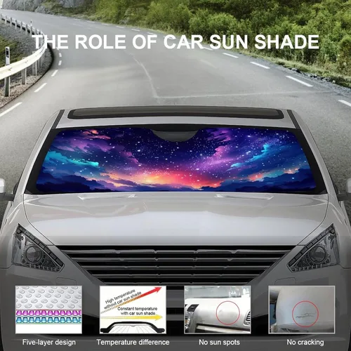 Vista 6 de Parasol para parabrisas de automóvil, diseño de cielo estrellado para ventana delantera de automóvil, ajuste universal, protector de parasol