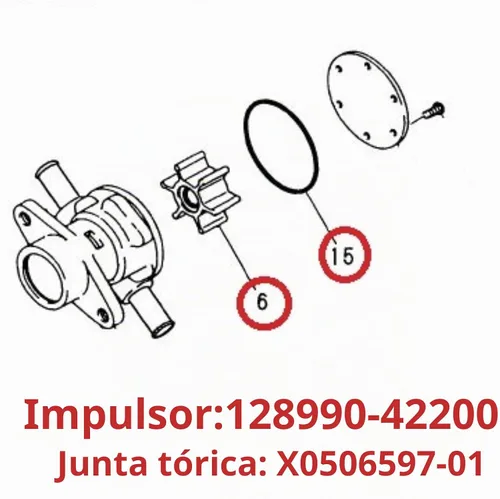Vista 2 de 128397-42500 Bomba de agua de mar cruda intraborda para motor de barco Yanmar 2GM20 3GM30