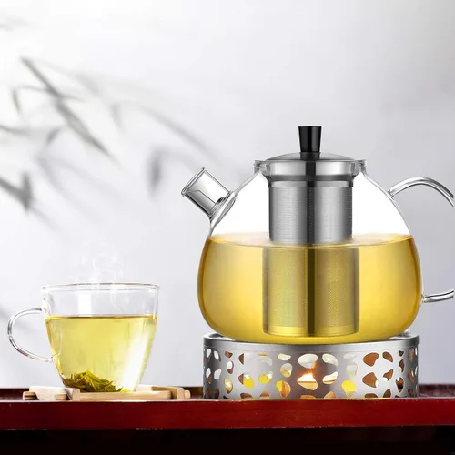 Vista 8 de Calentador de tetera con diseño de marco hueco, soporte para velas de acero inoxidable, base de calentador de café para tetera de vidrio y otros