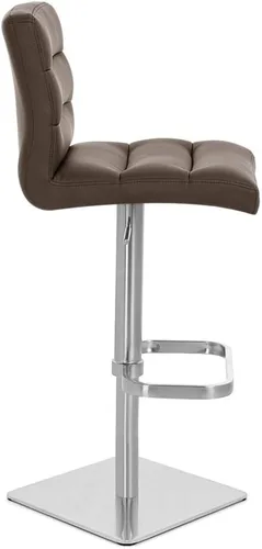 Vista 81 de ZURI Taburete de bar moderno de altura ajustable marrón exuberante con base plana redonda cepillada