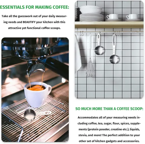 Vista 3 de Geiserailie 4 cucharadas de café de acero inoxidable, 2 cucharadas de medición de café, incluye 2 cucharadas de mango corto, 2 asas largas para té