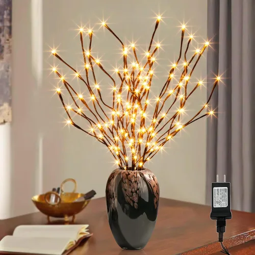 Vista 9 de PEIDUO Rama iluminada, paquete de 2 40 luces LED de camino de 30 pulgadas, funciona con batería con temporizador, para decoraciones de Navidad