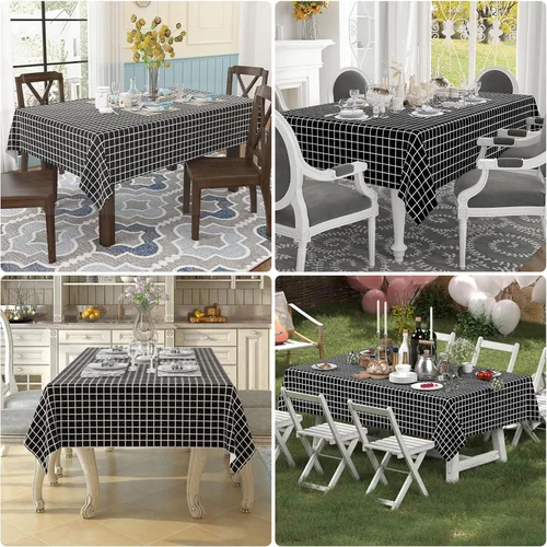 Vista 6 de misaya 6 Pack Rectangle Waterproof Fabric Table Cloth, Plaid Stain Resistant Polyester Tablecloth, Washable Cloth Table Cover for Dining Room