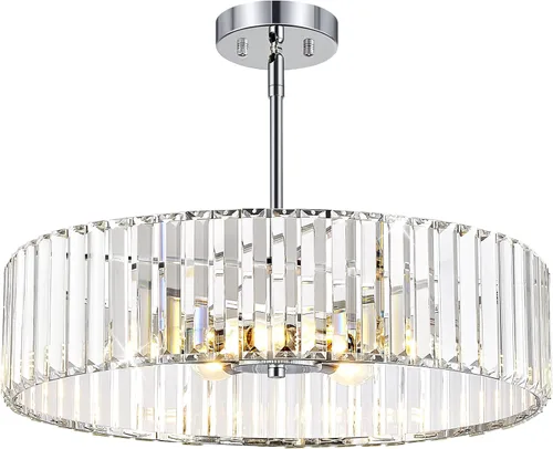 Vista 22 de YURNYQ Lámpara de Techo de Cristal, Moderna Lámpara de Techo Semi Empotrada, Luminarias de Techo Cromadas para Pasillo, Cocina, Entrada, Dormitorio