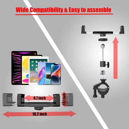 Vista 4 de Kereal Soporte para tableta para soporte de micrófono con cabezal de bola de 360° y adaptador de 3/8 a 1/4, soporte de micrófono, soporte de música