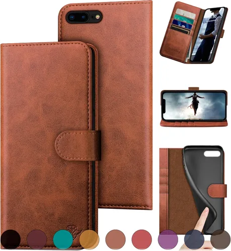 Vista 8 de DuckSky Funda tipo cartera de piel auténtica para iPhone 7 Plus/8 Plus [bloqueo RFID] 【4 tarjeteros de crédito】【Cuero auténtico】 Funda protectora