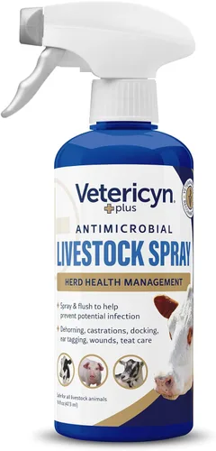 Vetericyn Plus Livestock Utility Spray | Spray para el cuidado de heridas, spray para tetinas, limpiador dérmico, fórmula segura, no tóxica y libre