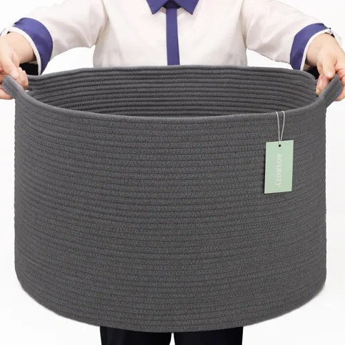 Vista 11 de Cesta de manta extragrande de 87 litros, cesta para la ropa sucia, cesta de guardería para guardar juguetes, ropa y toallas, cesta grande de cuerda