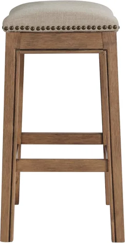 Vista 10 de Williston Taburete de altura de mostrador, asiento de sillín sin respaldo de 26 pulgadas de alto con tapicería similar al lino, marco de madera