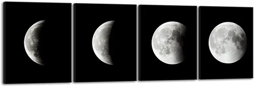 Vista 11 de Wieco Art Eclipse of the Moon - Impresiones en lienzo modernas para decoración de pared para sala de estar, imágenes abstractas en blanco y negro a