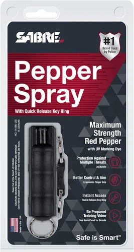 Vista 8 de SABRE Pepper Spray - Quick Release Keychain for Easy Carry & Fast Access, Max Police Strength Self Defense OC Spray With UV Dye, 10 Sec. Spray Time