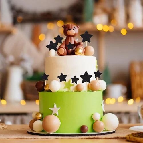 Vista 4 de Gyufise 42 piezas de tamaño mixto negro pequeña estrella para cupcakes con purpurina Twinkle Star Cupcake Picks boda compromiso despedida de soltera