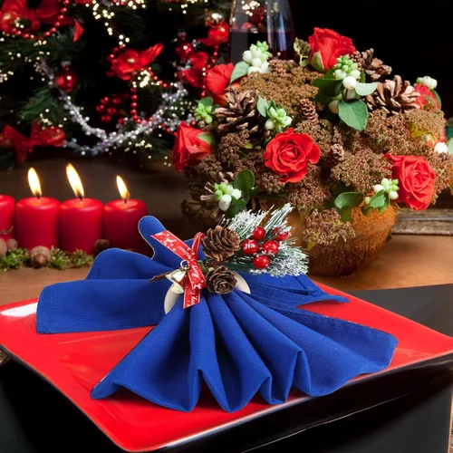 Vista 6 de 12 Piezas de Soporte para Servilleteros de Navidad Estilo Conos de Piña y Flor de Pascua, Servilleteros de Madera para Decoración de Navidad, Acción